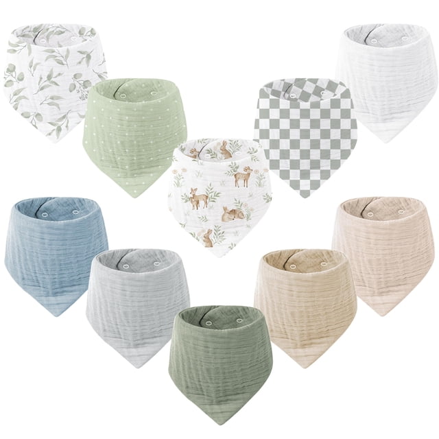 Baberos Konssy para bebés, paquete de 10 pañuelos de muselina y algodón, suaves y absorbentes