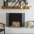 thumbnail image 3 of DecMode 52" x 31" Black Metal Zig Zag Foldable Chevron 3 Panel Geometric Fireplace Screen with Mesh Netting, 1-Piece, 3 of 12