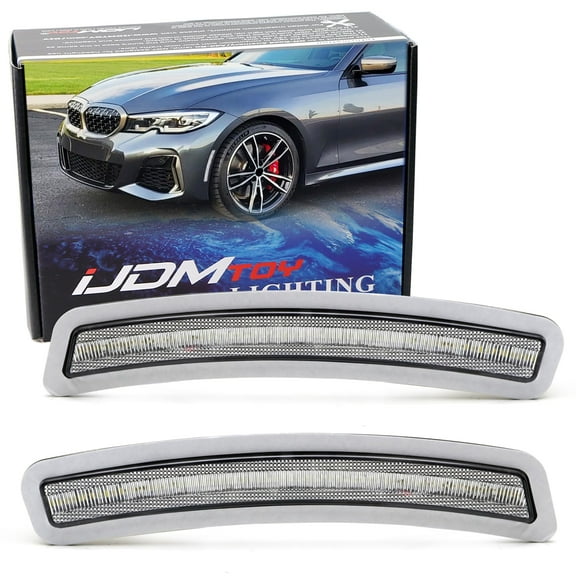 Euro Frosted White Clear Front Bumper Side Marker Reflex Lens For BMW 2019-2022 G20 3 Series 320i 330i 340i M340i, Replace OEM Amber Reflectors