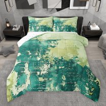 Manfei Retro Abstract Art Bedding Comforter Set for Women, Minimalst Minimalism Twin Comforter Sets, Green Oil Printing Reversible Bedding Set, Luxury Bedroom Decor, 2pcs