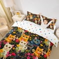 thumbnail image 3 of jejeloiu Cartoon Cat Wildflower Queen Duvet Cover Set Kids,Colorful Garden Print Bedding,Reversible,3-Piece(No Comforter), 3 of 6