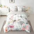 thumbnail image 3 of Manfei Colorful Flower Floral 7 Pieces Bedding Comforter Set,Wild Rustic Dragonfly Full Bedding Set,Pink White Orange Fitted Sheet Flat Sheet For Teens,Super Cozy Room Decor Reversible, 3 of 9
