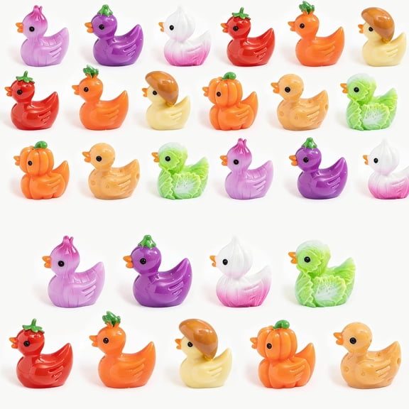 LQSEO 45Pcs Mini Resin Vegetable Ducks Figurines to Hide Small Plastic Animals,Miniature Duck Figuresin Novel Designs,9 Styles 5 of Each,Dollhouse Accessories Decor,Easter Party Favors Gifts