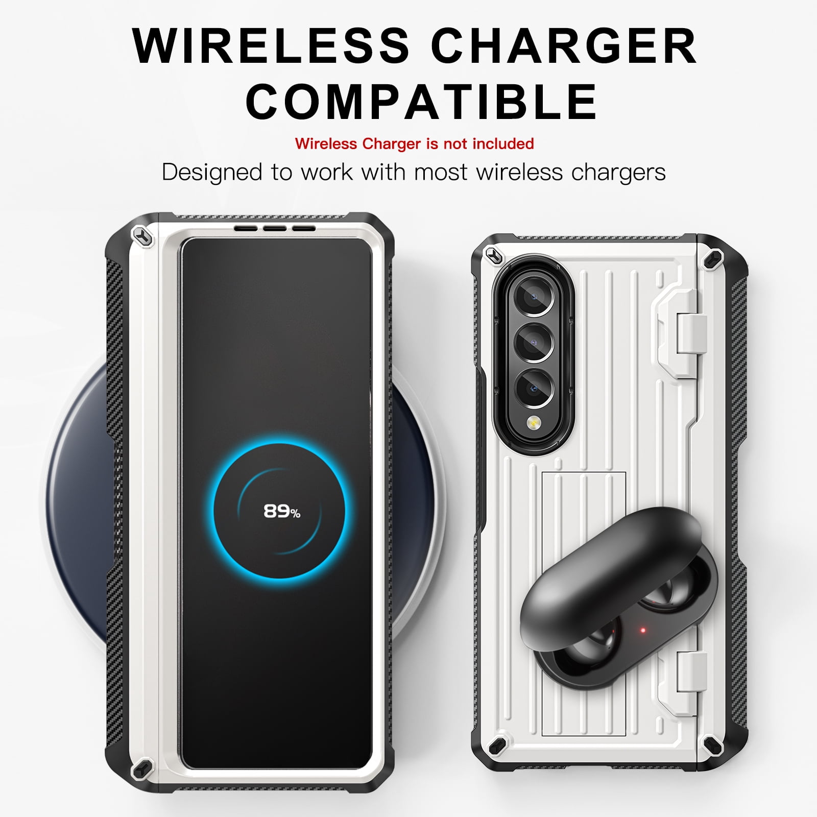TECH CIRC Case for Samsung Galaxy Z Fold 4 Compatible with MagSafe, Heavy Duty Rugged PC Shockproof Hinge Protection Cover with Hidden Bracket Screen Protector S Pen Holder Galaxy Z Fold 4 Case,White