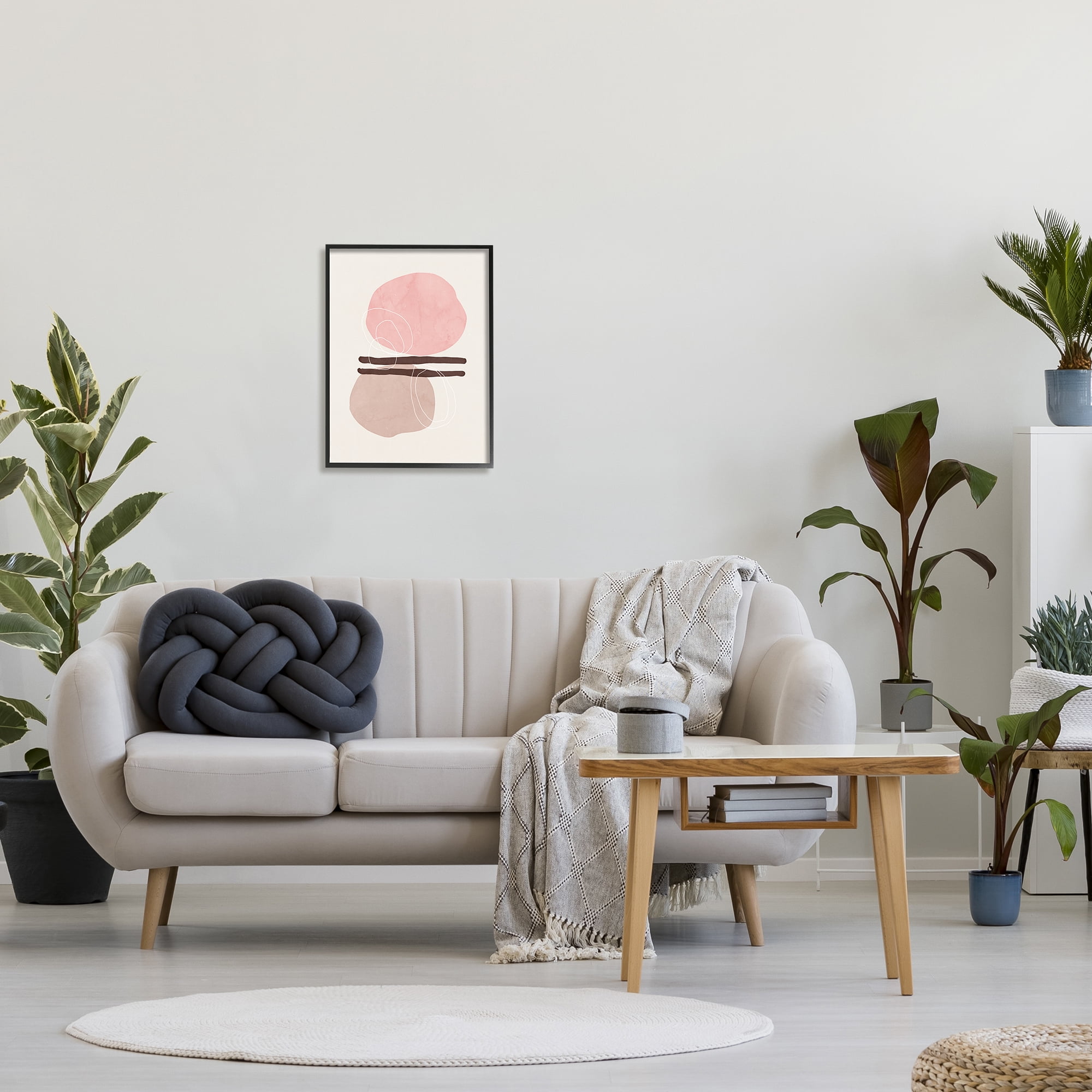 Stupell Pastel Pink Geometric Shapes Abstract Painting Black Framed Art Print Wall Art