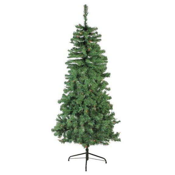 6 ft. Pre-Lit Alberta Green Pine Slim Artificial Christmas Tree with Multi Lights