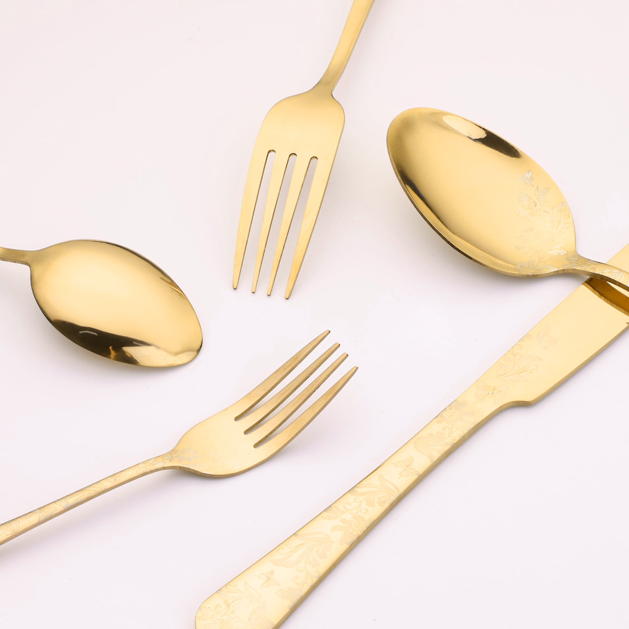 Unique Bargains 20 Pieces Stainless Steel Silverware Set Flatware Set Gold
