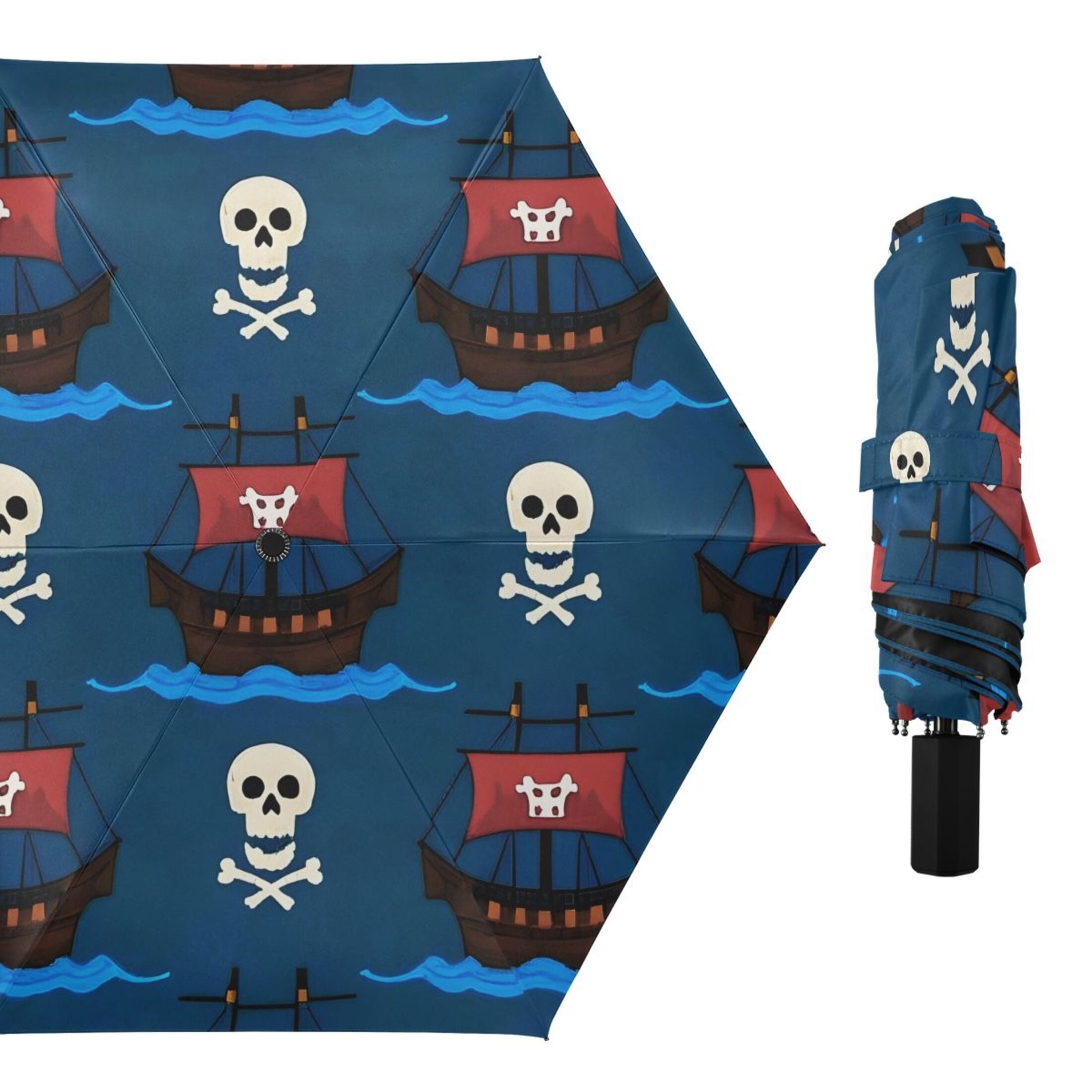 ALAZA Skulls UPF 50+ Compact Folding Umbrella for Rain Travel Umbrella Packable
