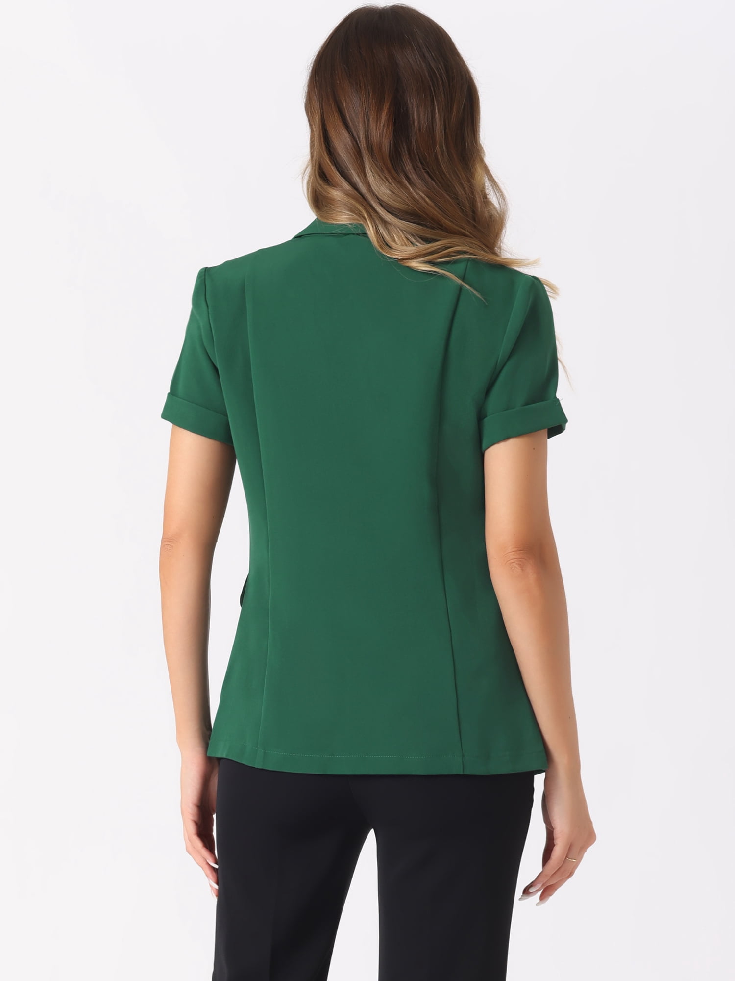 DARING DIVA Women's Short Sleeve Blazer Button Office Suit Jacket XS Green