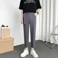 thumbnail image 2 of Pantalones para hombre de oficina gris recto elástico drapeado 9 recortado ajustado trabajo fluido trenzado trajes de hombre pantalones elásticos ropa de moda, 2 of 4