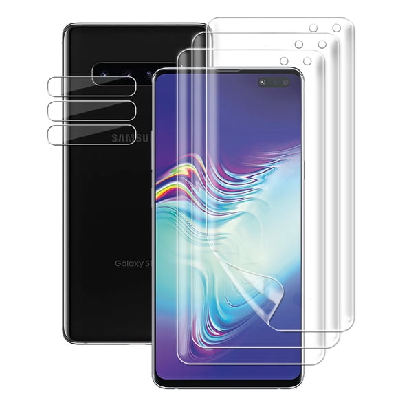UZWZW 3 Pack Screen Protector for Samsung Galaxy S10 Plus (6.4 inches), Flexible Soft TPU Film with 3 Pack Camera Lens Protector