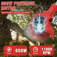 thumbnail image 4 of Battery Powered Weed Trimmer-24V 650W Electric Grass Cutting Machine with 2PCS Batteries 2000mAh-Lightweight for Garden & Lawn Edging (Red), 4 of 11