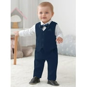 CARETOO Baby Boy Clothes Suit Toddler Outfits 4pcs Formal Dress Onesie Waistcoat Pants Bow Tie Set