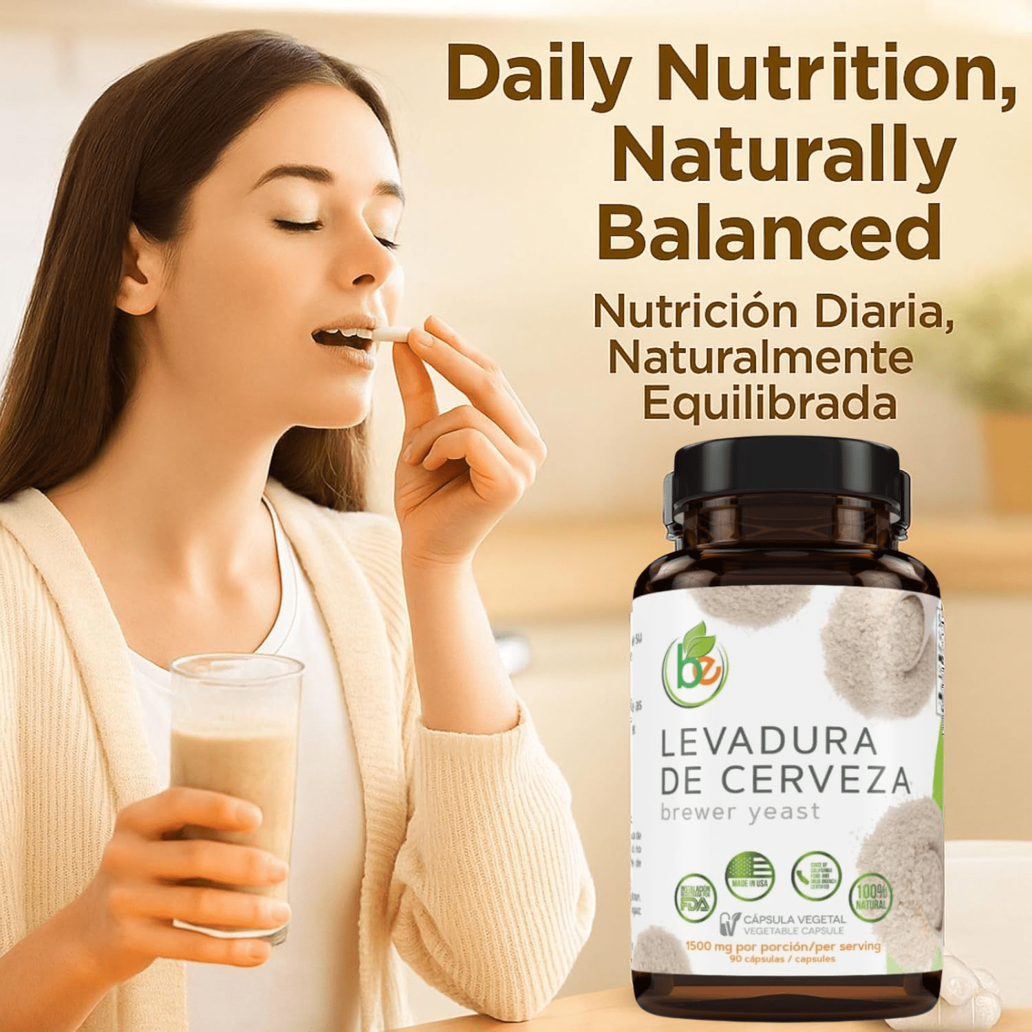 Levadura De Cerveza (Brewer’s Yeast Capsules) – 1500 mg Per Serving, 90 Veggie Caps – 100% Natural, Made in USA – Nutrient-Rich Superfood for Digestive & Immune Support | Dietary Supplement