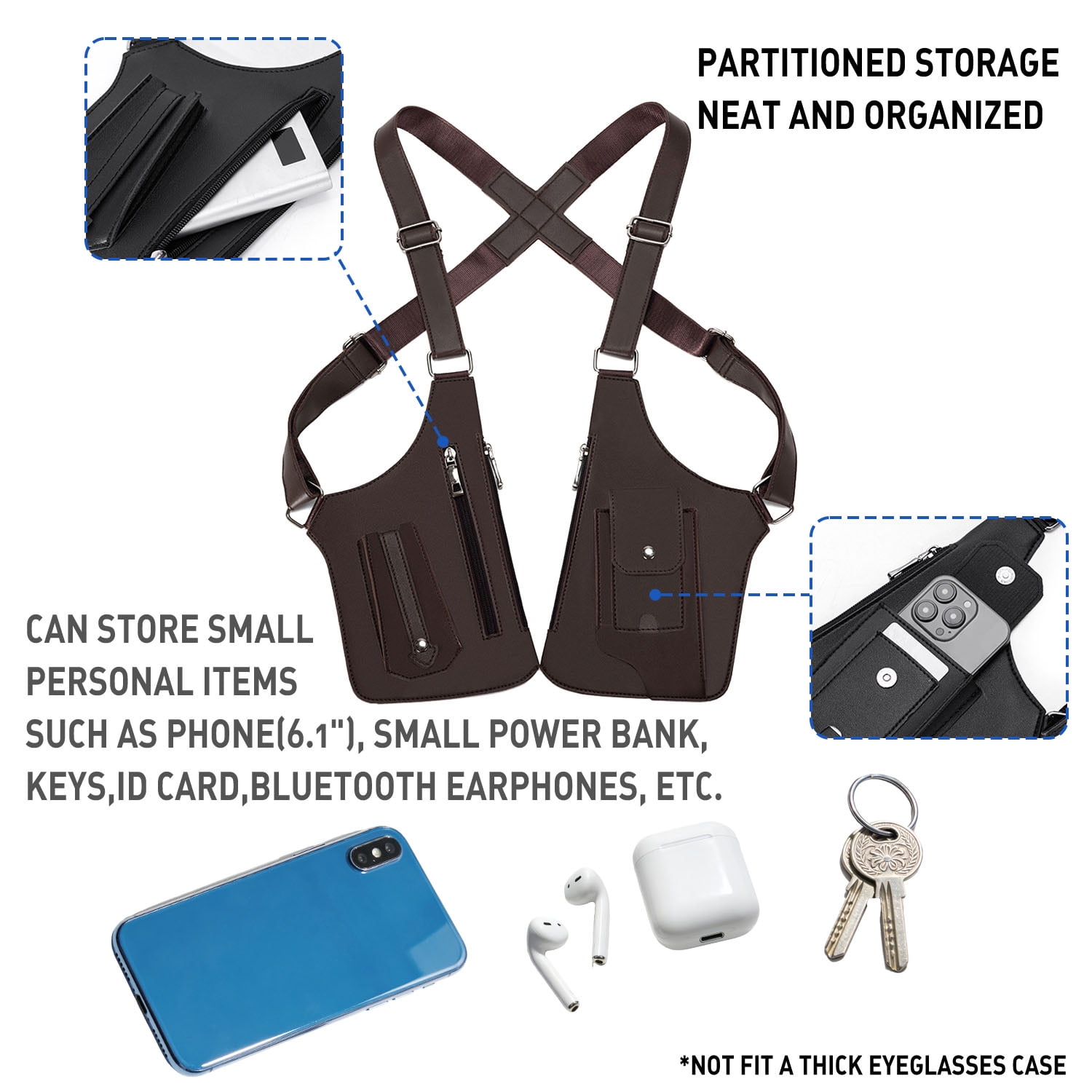 Unisex Anti-Theft Leather Double Shoulder Chest Bag, Adjustable Vest-Style Sling Bag with Multi-Pocket Pouch Wallet Design for Phone, Keys And Passport