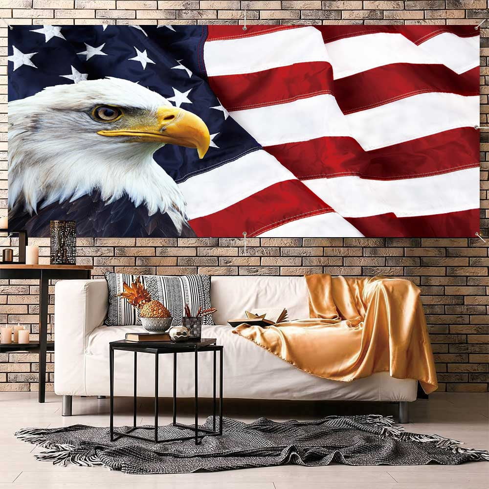 Fourth of July Garage Door Cover Banner Decorations,Patriotic American Flag Picture Patriotic Happy 4th 4 of July Memorial Day Outdoor Car Garage Door Decorations 13 X 6 Ft