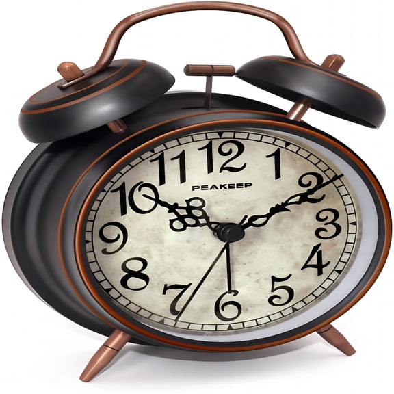 DESIGNICE Retro 4.5 Inches Battery Operated Twin Bell Loud Alarm Clock Decorative Clock(Black with Arabic)