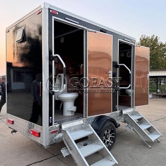 Goeasy Vehicle Black Luxury Portable Restroom Trailer | Premium 2 Station Portable Toilet Trailer