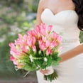 thumbnail image 4 of Sunjoy Tech Faux Silk Tulips 14" Artificial Pink Wedding Bouquet, 4 of 8