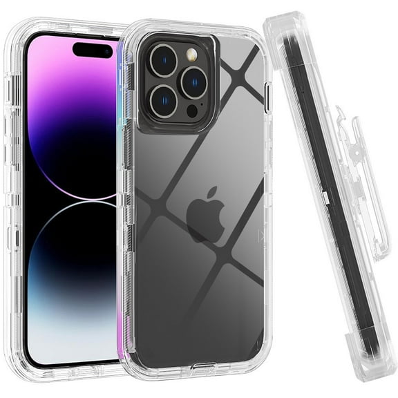 Xhy iPhone 14 Case with Belt Clip Holste 3 in 1 Full Body Multilayer Drop Protection Anti Scratch Transparent Durable Non-Yellowing Crystal Clear Case for iPhone 14 6.1 inch 2022 Phone