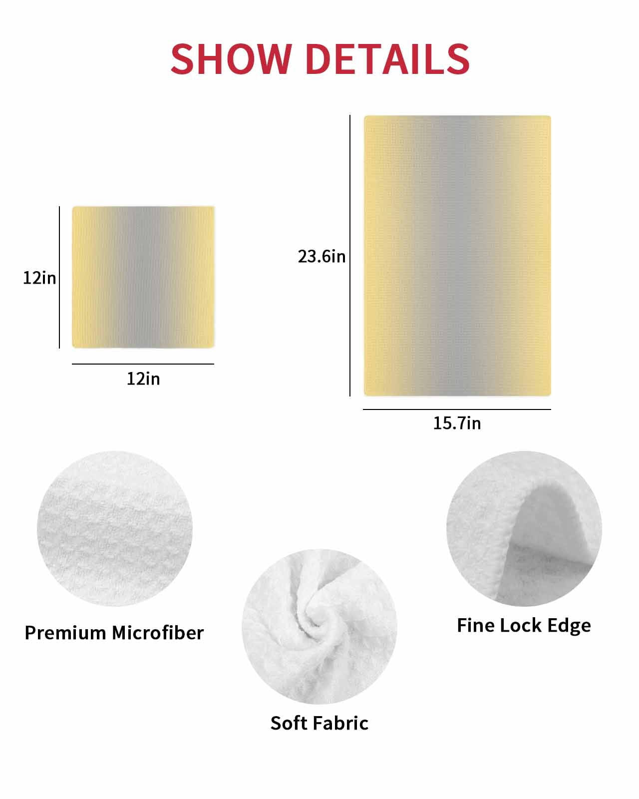 Yellow Gray Ombre Kitchen Dish Towels for Drying Dishes Set of 4, Modern Gradient Abstract Art Waffle Weave Microfiber Hand Tea Bathroom Towels Quick Dry & Absorbent Towel 15.7x23.6