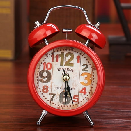Raindrops Creative Metal Small Alarm Clock Desktop Vintage Ring Bell Clock Kids Alarm Clock without Battery (Red)