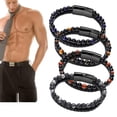 thumbnail image 2 of RSAMD Fashion Men Natural Stone Bead Leather Stainless Steel Magnetic Clasp Bracelets-Style 2, 2 of 9