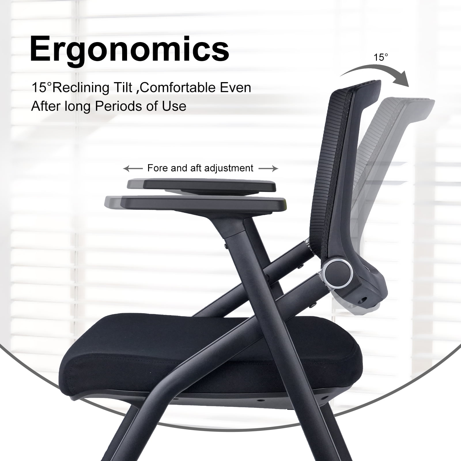 Upgraded Folding Office Chair Stackable Conference Room Chairs with Wheels and Padded Mesh Back Ergonomic for Reception Meeting, 2 Pack Black