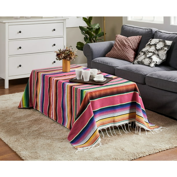 Volkmi Ethnic style beach blanket cotton Mexican Indian handmade rainbow blanket home tapestry beach mat picnic mat 150x200cm tassel rose red Walmart