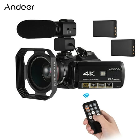 Digital Zoom 2.5 Inch Lcd - Andoer AC3 4K UHD 24MP Digital Video Camera Camcorder DV Recorder 30X Zoom WiFi Connection IR Night Vision 3.1 Inch IPS LCD Touchscreen Hot Shoe Mount with 2pcs Rechargeable Batteries + Extra 0.39X Wi
