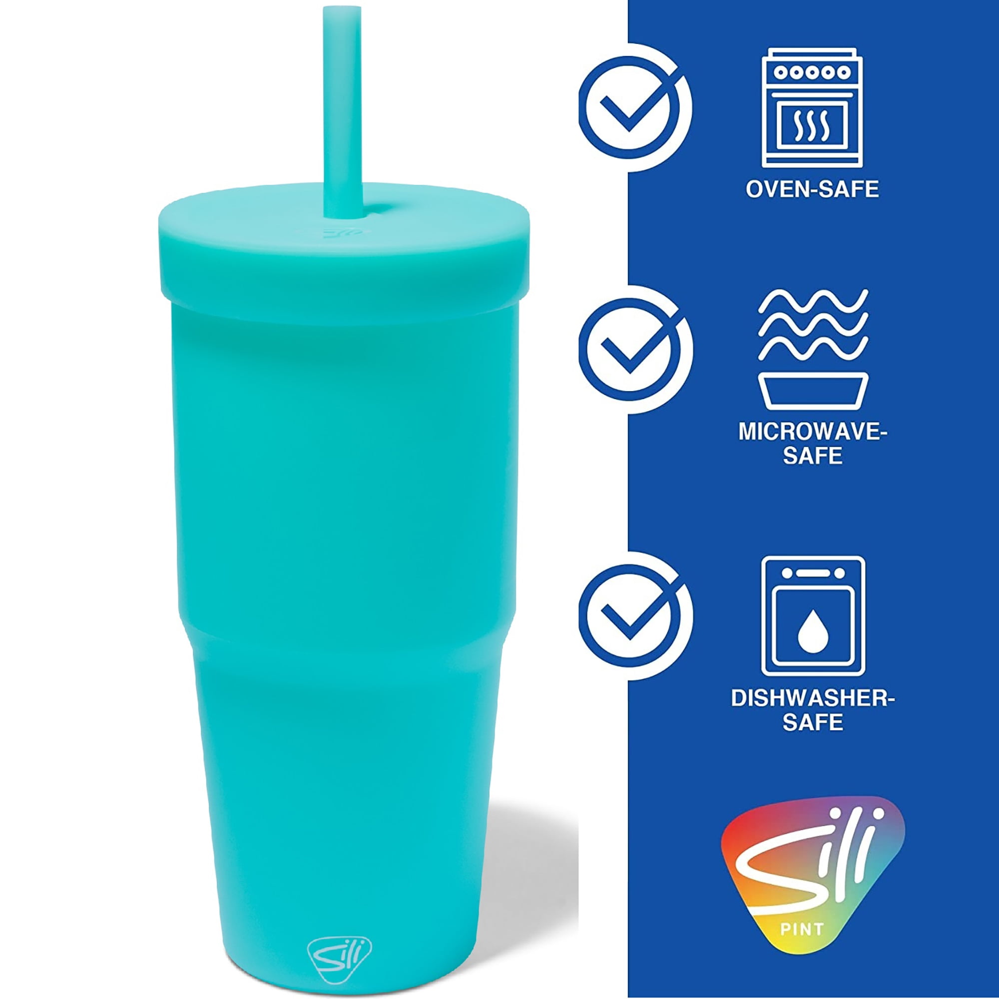 Silipint: Silicone 32oz Straw Tumbler: Aqua - Reusable, Unbreakable Cup, Flexible, Hot/Cold, Airtight Lid, Travel