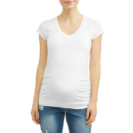 Oh! Mamma Maternity Basic V-Neck Tee With Flattering Side Ruching-Available in Plus