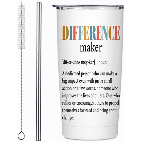 Thank You Gifts for Women 20 oz Stainless Steel Insulated Coffee Tumbler with Lid and Straw, Difference Maker Teacher Appreciation Christmas Birthday Gifts for Teachers Nurse Boss Coworkers Friend-1
