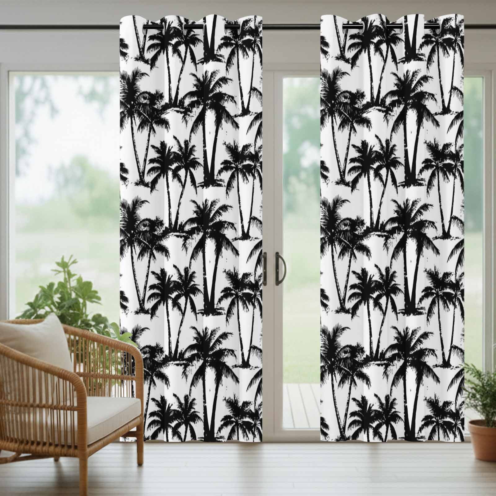 Summer Beach Palm Outdoor Curtains for Patio, Tropical Country Coastal Seaside Black Tree Silhouettes Sunshade Privacy Drapes Grommet Waterproof Outside Curtains for Porch Balcony 54"x108", 1 Panel