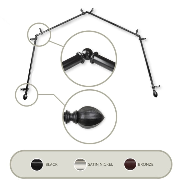 Contemporary Home Living 201" Jet Black Solid Contemporary 4-Sided Bay Window Curtain Rod