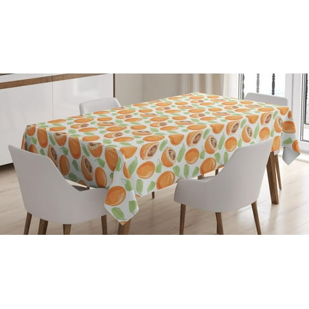 Style Apricot - Apricot Tablecloth, Watercolor Sketch Style Abstract Fruit Sections and Leaves, Rectangular Table Cover for Dining Room Kitchen, 60 X 90 Inches, Apricot Brown and Pistachio Green, by Ambesonne