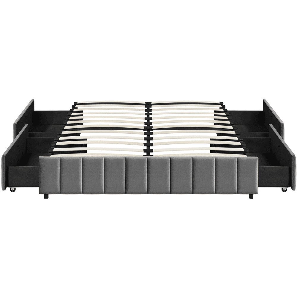 Renwick Upholstered Platform Bed with Underbed 4 Storage Drawers, Adult, Queen, Dark Gray