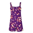 thumbnail image 4 of Women's Summer Oneise Romper Casual Tie Strap Floral Print Short Jumpsuit with Pocket Loose Wide Leg Athletic Playsuit, Purple, M, 4 of 5