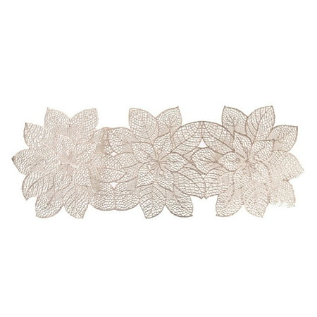 

QIFEI 1 Pc Table Runner Simulation Bauhinia Washable Placemats Non Slip PVC Table Runners Holidays Parties Decor 91*35cm Long Light Gold