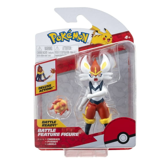 Pokemon Cinderace Battle Feature Figure - 4.5 inch Cinderace Battle Ready Figure with Fireball Accessory