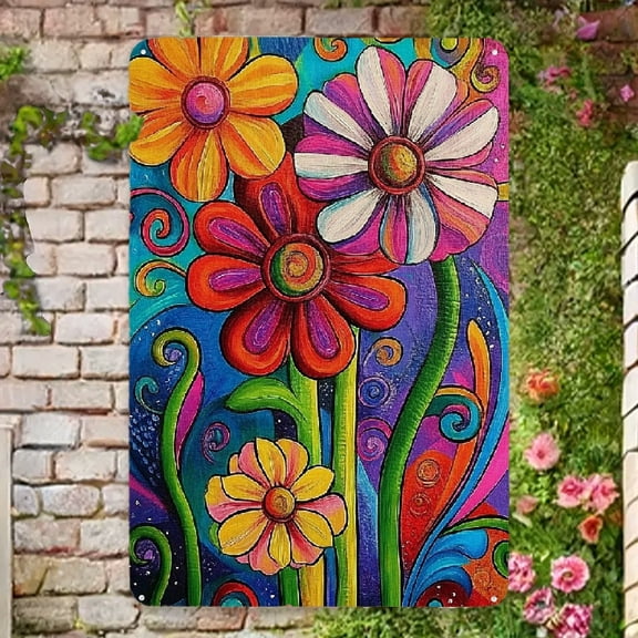 1pc Double-Sided Vibrant Floral Metal Sign 12x8 Inch Durable Outdoor Yard Decoration for Spring, Summer, Holidays, Seasonal Display, Holiday Decorative Sign & Plaques