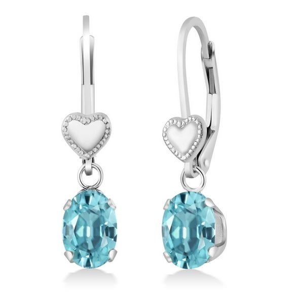 Gem Stone King 2.40 Ct Oval Blue Zircon 925 Sterling Silver Earrings
