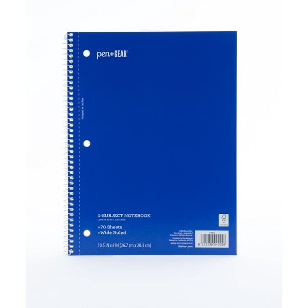 Pen + Gear 1Subject Notebook, Wide Ruled, Blue, 70 Sheets