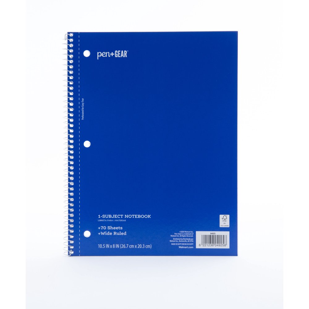 Pen + Gear 1Subject Notebook, Wide Ruled, Blue, 70 Sheets Walmart