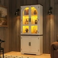 thumbnail image 6 of 75" Tall Pantry Cabinet with 2 Arch Glass Doors & LED Lights, Farmhouse Kitchen Storage Cupboard Display Cabinet Bookcase with Adjustable Shelves for Home Office, 6 of 10