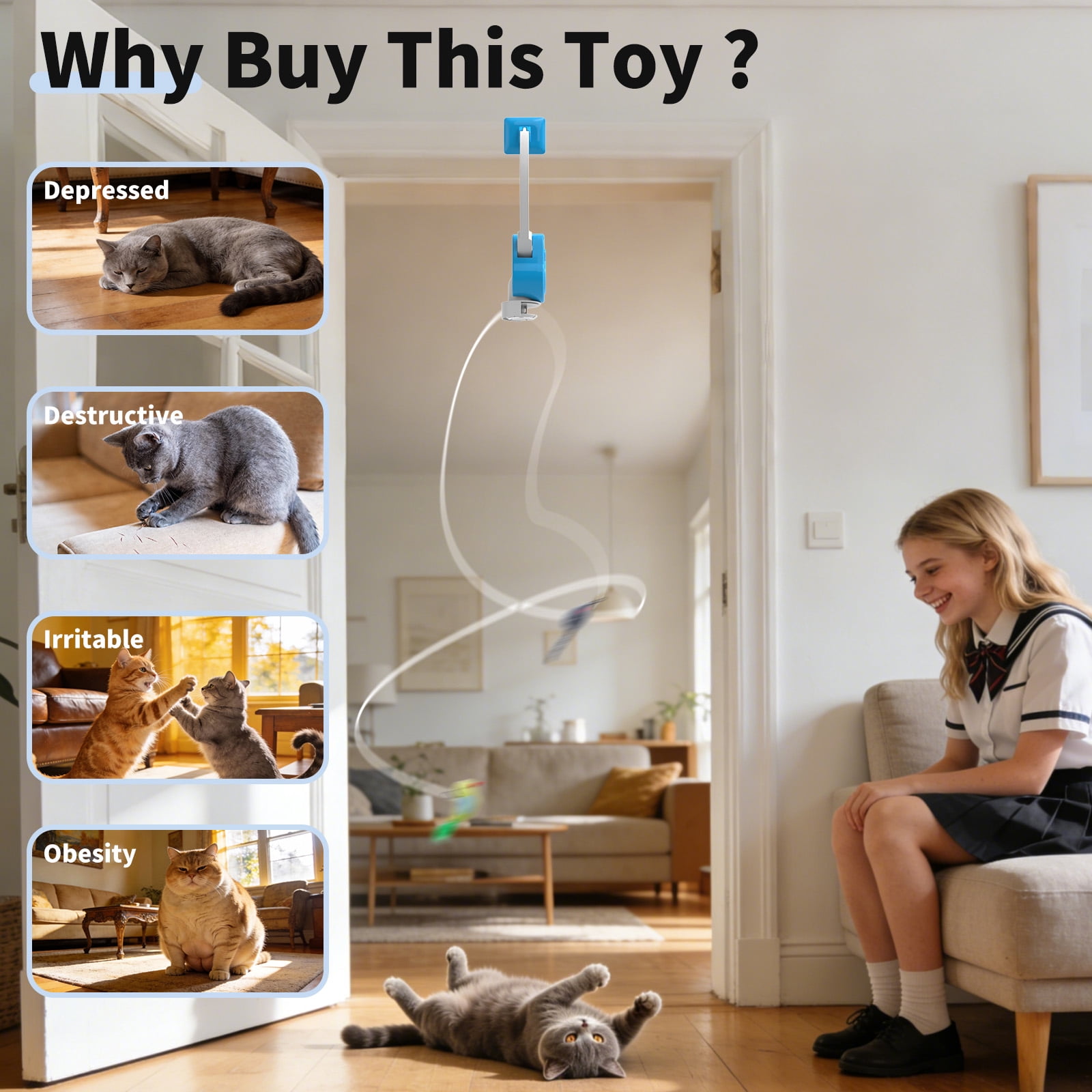 Gmdisc Interactive Cat Toys for Indoor Cats, 2 in 1 Automatic Electric Cat Toy, USB Rechargeable Self Play Toy for Cats and Kittens