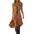 thumbnail image 2 of OSFVNOXV Mini Dresses for Women Sleeveless Vintage Boho Dress High Waisted Lace-Up Split Ruffle Western Cowgirl Outfits for Wedding Guest Party, 2 of 8