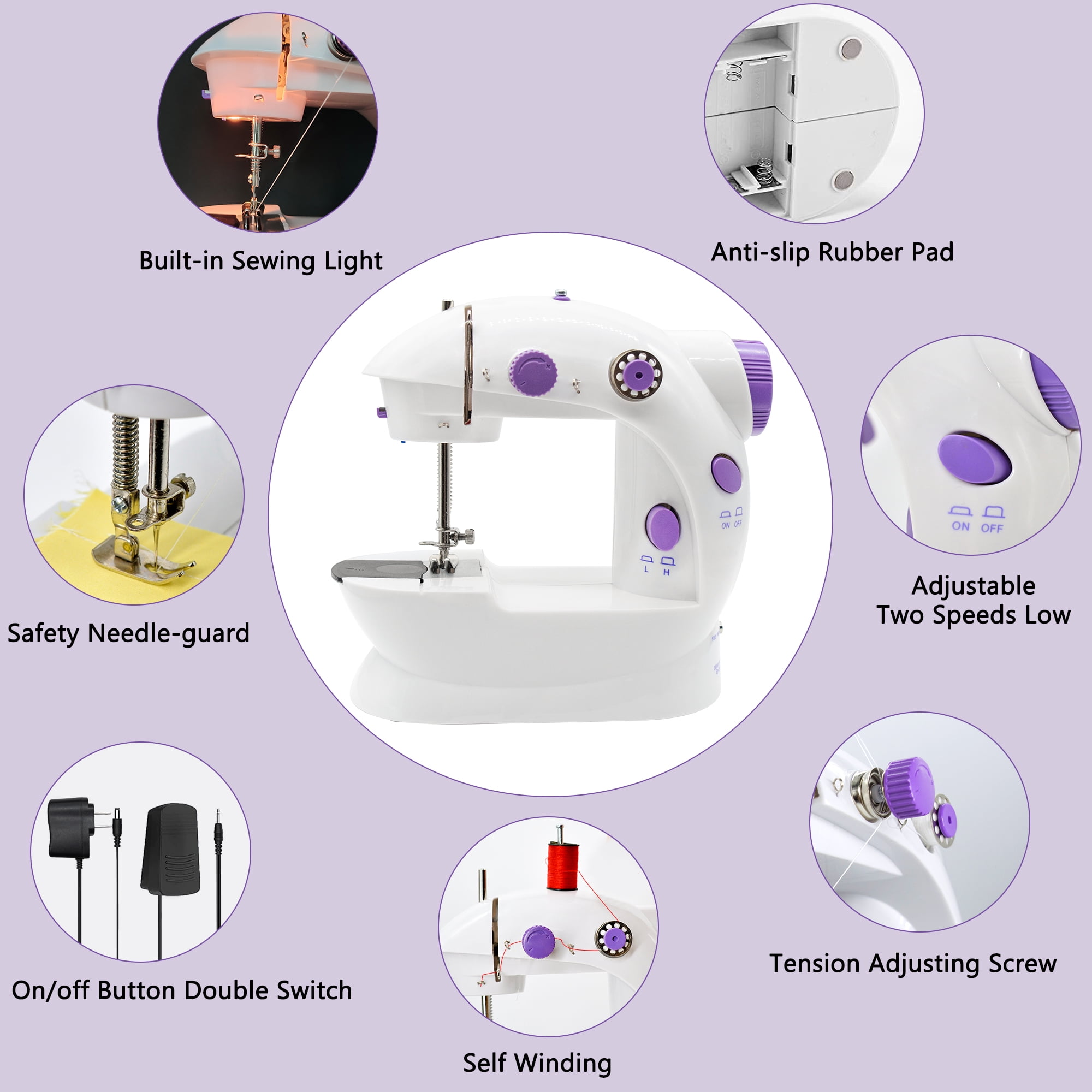ROMUCHE Mini Portable Sewing Machine with Built-in Table Lamp (111 Pieces)