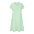 thumbnail image 3 of Teissuly Women's Casual Loose Solid V-neck Lock Short Sleeved Dress, 3 of 6