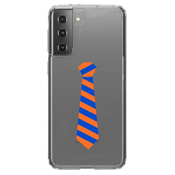 DistinctInk Clear Shockproof Hybrid Case for Galaxy S21 5G (6.2" Screen) - TPU Bumper Acrylic Back Tempered Glass Screen Protector - Orange Blue Neck Tie - Florida